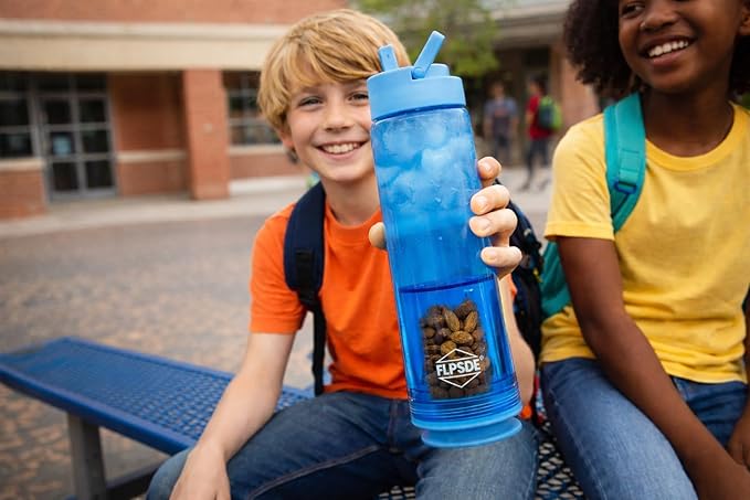 FLPSDE XR Dual Chamber Water Bottle with Integrated Storage Compartment for Snacks and More - 2 in 1 Container for Travel, School, Hiking, Sports, Work, Office, Gift
