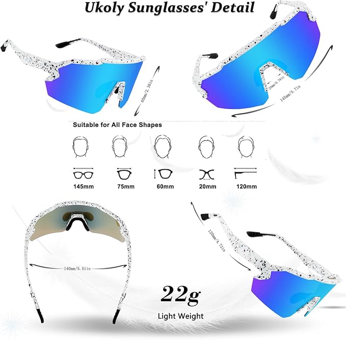 Ukoly Baseball Sunglasses For Men Women,Sports Sunglasses For Baseball Running Cycling UV400 protection TR90 Frame 615