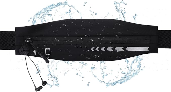 USHAKE Slim Running Belt for Women Men-Runners Phone Holder Fanny Pack, Adjustable, Bounce Free Waist Pouch bag for Workout, Money Belt, Run Gear Accessories Black