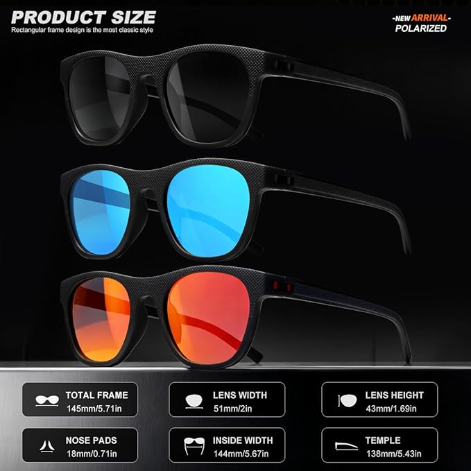 3 Pack Polarized Sunglasses for Men Women, Lightweight UV Protection Sports Sun Glasses for Driving Fishing Golf