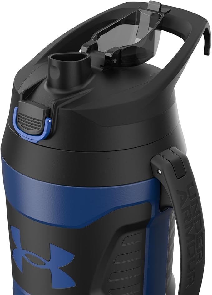 Under Armour Half Gallon Water Bottle Insulated, 64oz Insulated Water Bottle with Handle, Fence Hook, Leak Resistant, for Baseball, Football & More, Royal/Black