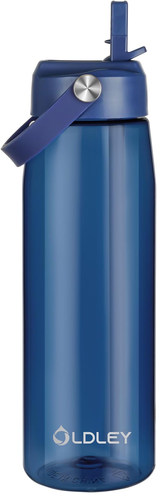 OLDLEY 32 oz Water Bottle with Straw, Leakproof Sports Water Bottle with Carry Strap, BPA-Free Large Water Bottles for Home,Travel, School, Outdoors, Gym, Tritan, Navy Blue
