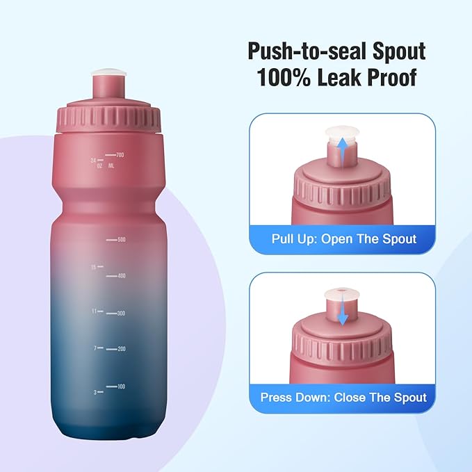 24oz Bike Water Bottle 2Pack, 720ml Sports Squeeze Bottle Lightweight, Durable Fits Most Bike Cycling Cages