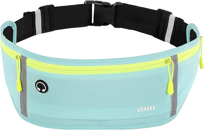 USHAKE Slim Running Belt, Workout Fanny Pack for Men Women,Exercise Waist Pack for Apple iPhone Holder, Runner Belt for Running Walking Cycling Camping Gym Mint blue