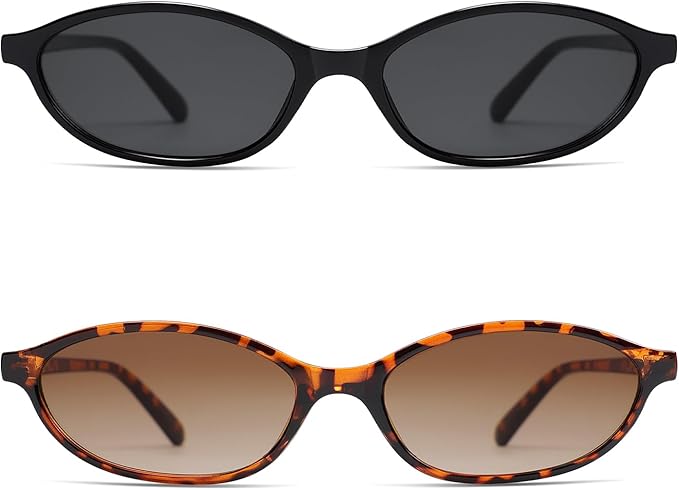 Retro Oval Cat Eye Sunglasses for Women Y2k Trendy Narrow Sunnies Designer Sun Glasses AR82253