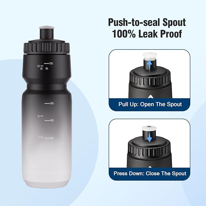 Squeeze Water Bottle 24oz, 2Pack Bike Water Bottle Leak Proof BPA Free for All Fitness and Cycling Fast Flow Valve