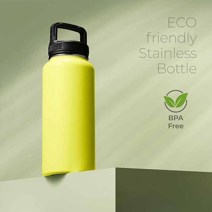 SIPX™ 32 oz Insulated Water Bottle with 3 Lids – Leakproof Stainless Steel, Triple Insulated – Cold 24 Hours/Hot 12 Hours – Durable Bottle for School, Gym, Travel – Yellow