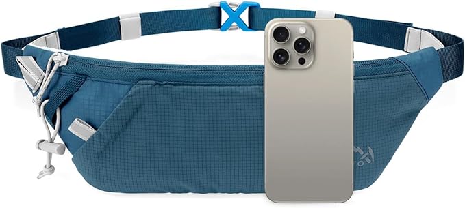 INOXTO Slim Running Belt Fanny Pack for Women and Men Sports Waist Bag Pack with 300ml Water Bottle for Running Walking Cycling Hiking Reflective Running Pouch Belt for All Phones (Black) (Dack Blue)