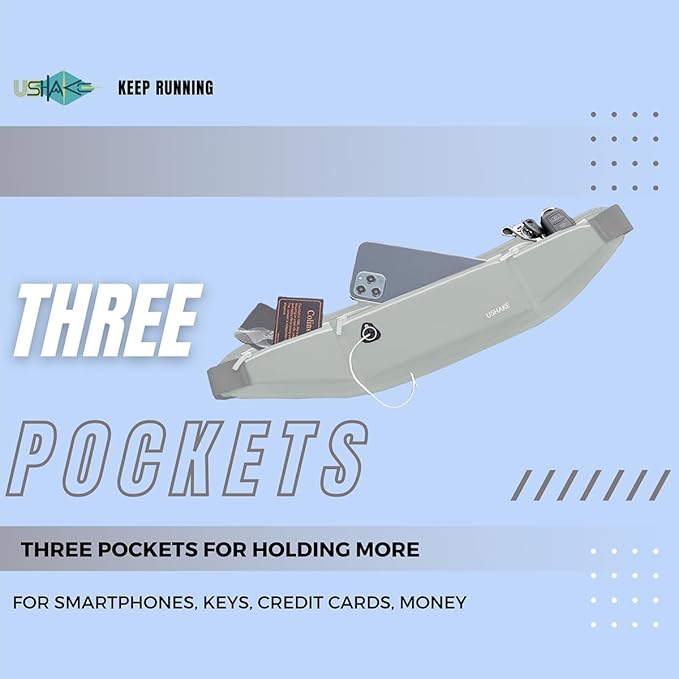 USHAKE Slim Running Belt, Workout Fanny Pack for Men Women,Exercise Waist Pack for Apple iPhone Holder, Runner Belt for Running Walking Cycling Camping Gym Light Grey