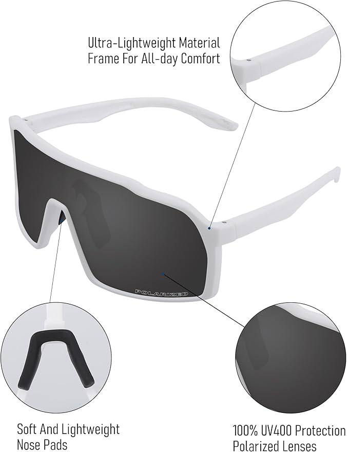 Sports Polarized Sunglasses for Men Women Outdoor Sunglasses UV400 Protection Lens with Nose Pads