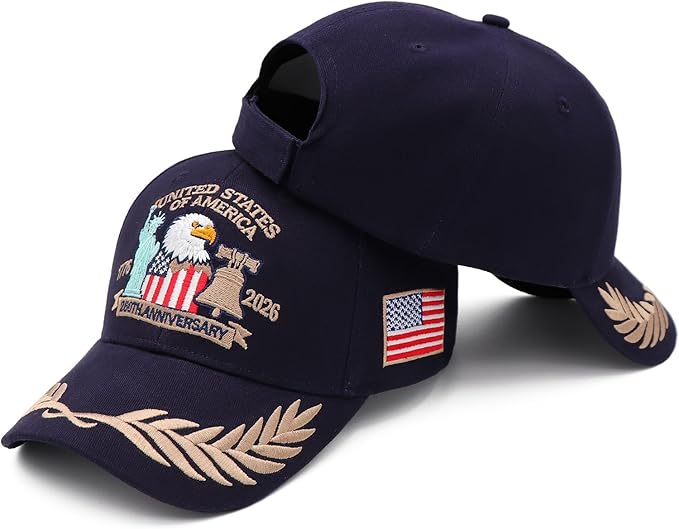 250 Anniversary USA Hat United States 250th Year American Anniversary Hat Patriotic Embroidered Baseball Caps for Men Women