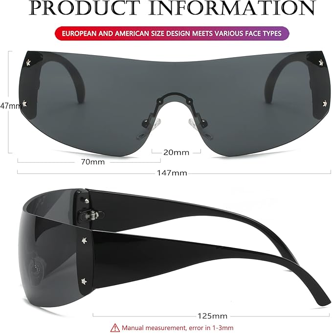 AIEYEZO Oversized Y2K Sunglasses for Women Men Trendy Retro Wrap Around Big Shield Sun Glasses