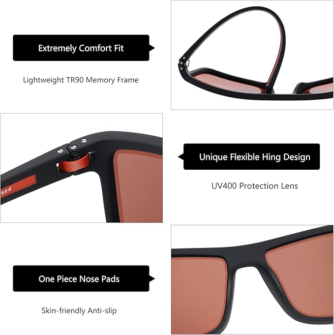 ZENOTTIC Polarized Sunglasses for Men Lightweight TR90 Frame UV400 Protection Square Sun Glasses