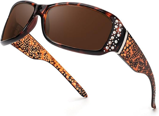 IGnaef Polarized Sunglasses for Women, Rhinestone Women Sunglasses UV400 Protection for Driving/Fishing/Shopping