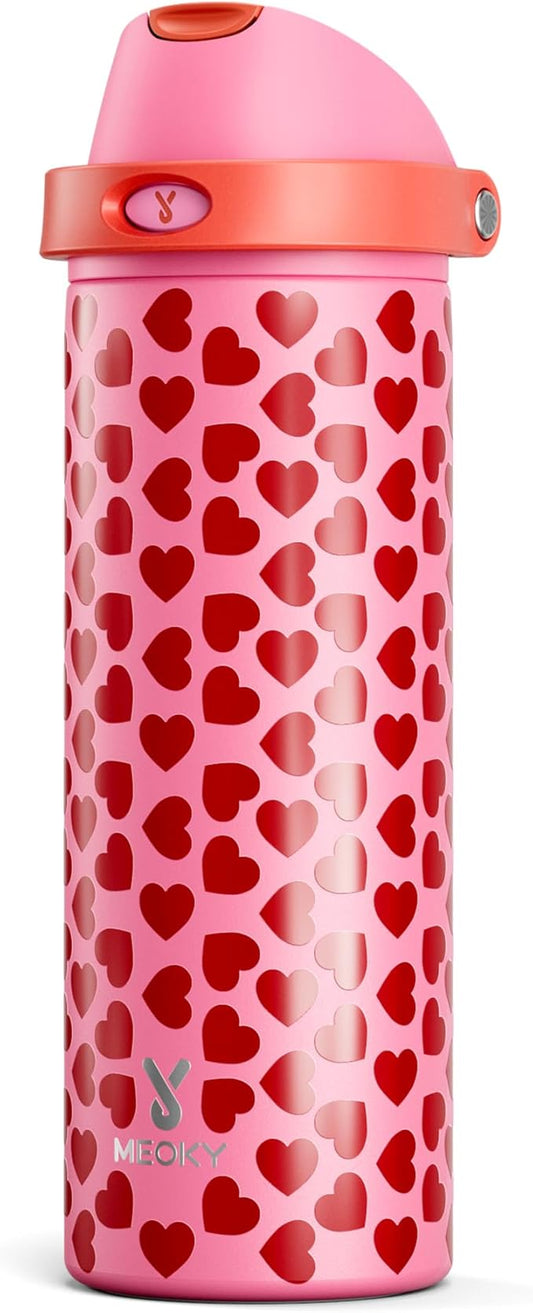 24 oz Valentine's Day Water Bottle: Meoky Stainless Steel Heart Water Bottle with 2-in-1 Straw and Spout Lid - Leak Proof, Fits in Car Cup Holder, Valentines Day Gifts for Her Women Wife Girls, Lovie
