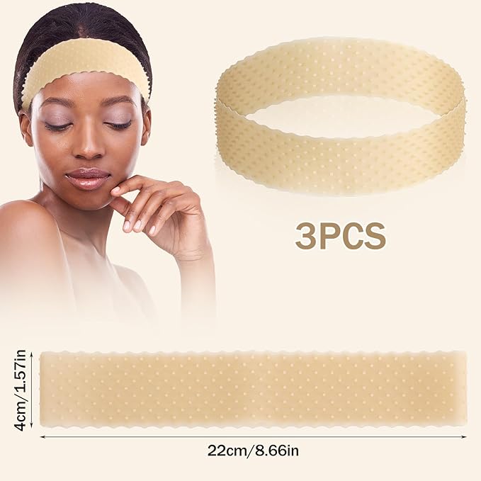 3 Pieces Silicone Wig Grip Band, Adjustable Wig Headband Seamless Non-slip Elastic Headband Strong Holde Sweat-Proof Hold for Men Women Sports Yoga Hair Styling (Skin Color)
