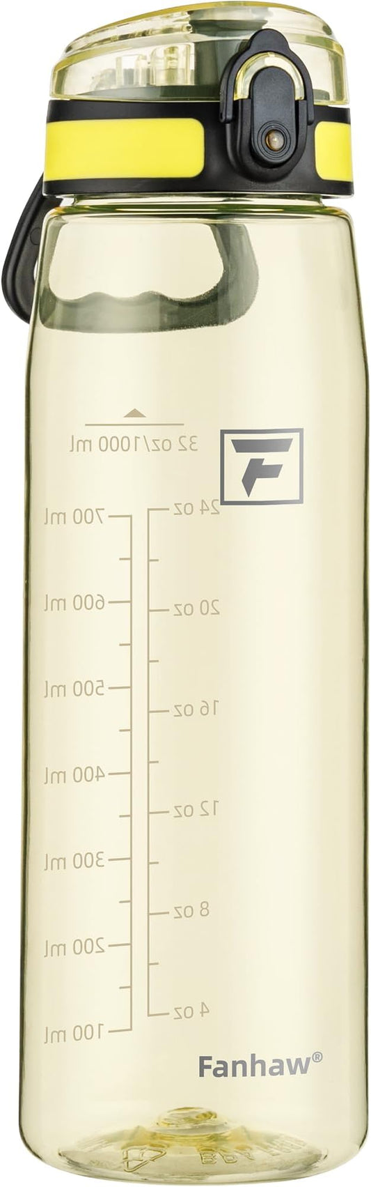 Fanhaw 32 oz Tritan Water Bottle with Chug Lid - Clear, BPA-Free, Lightweight, Wide Mouth, Leak-Proof, Perfect for Gym, Travel, School, Office, and Sports (Imperial Yellow)