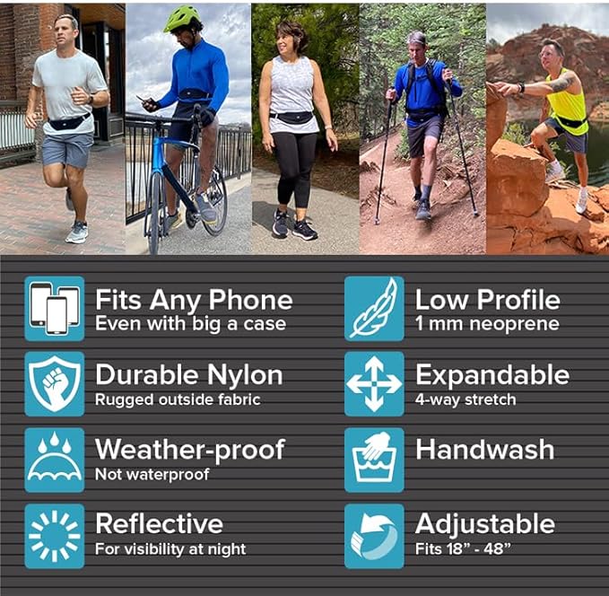 Tune Belt SP2 Running Belt, Slim Waist Pack Holder with Secure Zip Pocket, Sweatproof Storage, Non-Chafing, Fits Large Phones, Easy Access, Money Belt for Men & Women