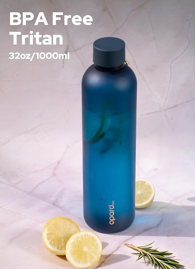 Opard Slim Water Bottle 32oz, Dishwasher Safe Plastic Water Bottle BPA-Free, Leakproof Screw Top, Midnight Blue, Reusable for Travel School Sport Gym Hiking