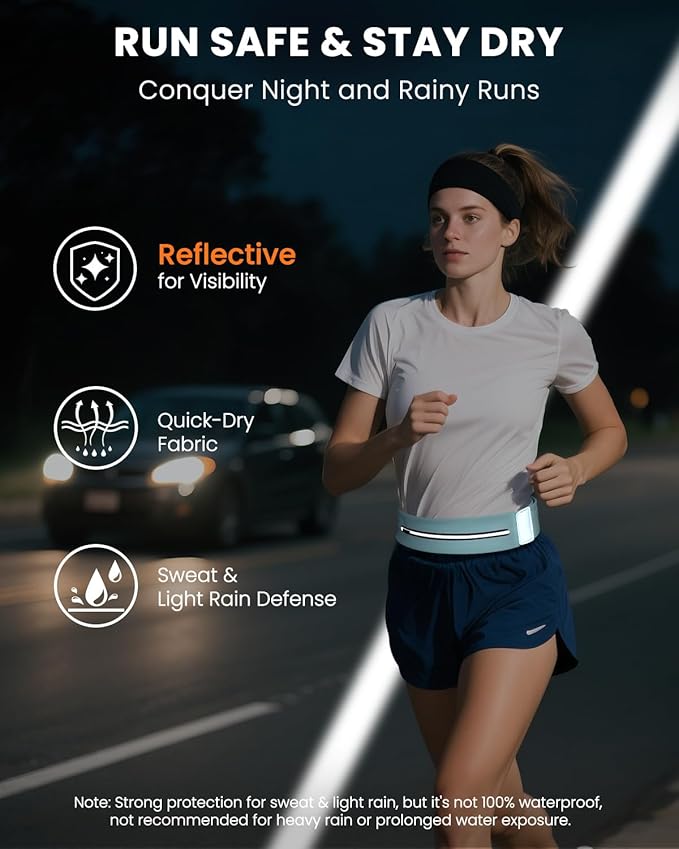Running Belt for Women and Men, Adjustable Fanny Packs No Bounce Phone Holder for Running with Water Bottle & Headband, Waterproof Reflective Waist Packs for Runner Fits All Phones (M-Blue)