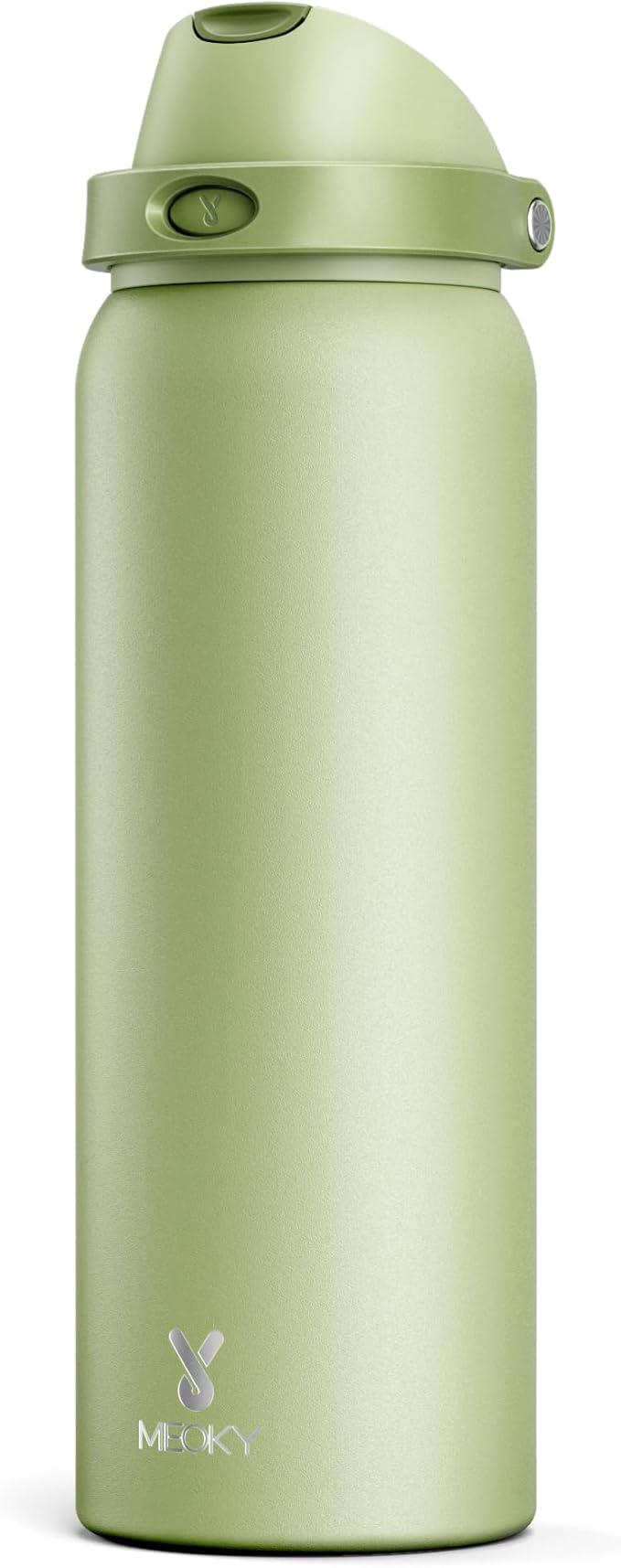 40 oz Insulated Water Bottle with Straw: Meoky Stainless Steel Metal Water Bottle with 2-in-1 Lid - Leak Proof, Cold for 24 Hours, Protective Silicone Base, BPA-Free for Sports Gym, Sage