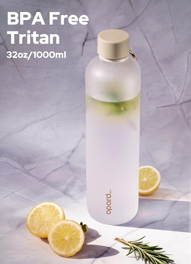 Opard Slim Water Bottle 32oz, Dishwasher Safe Plastic Water Bottle BPA-Free, Leakproof Screw Top, Cream White, Reusable for Travel School Sport Gym Hiking