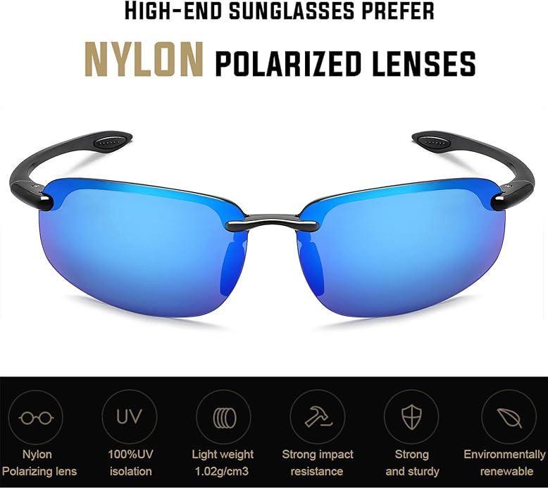 JULI Sports Sunglasses for Men Women Tr90 Rimless Frame for Running Fishing Baseball Driving MJ8001