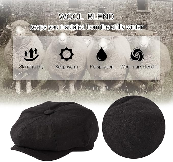 TOP-EX L/XL/XXL Wool Tweed Newsboy Cap for Men Paperboy Warm Winter Hat Vintage Flat Ivy Cabbie Gatsby Cap