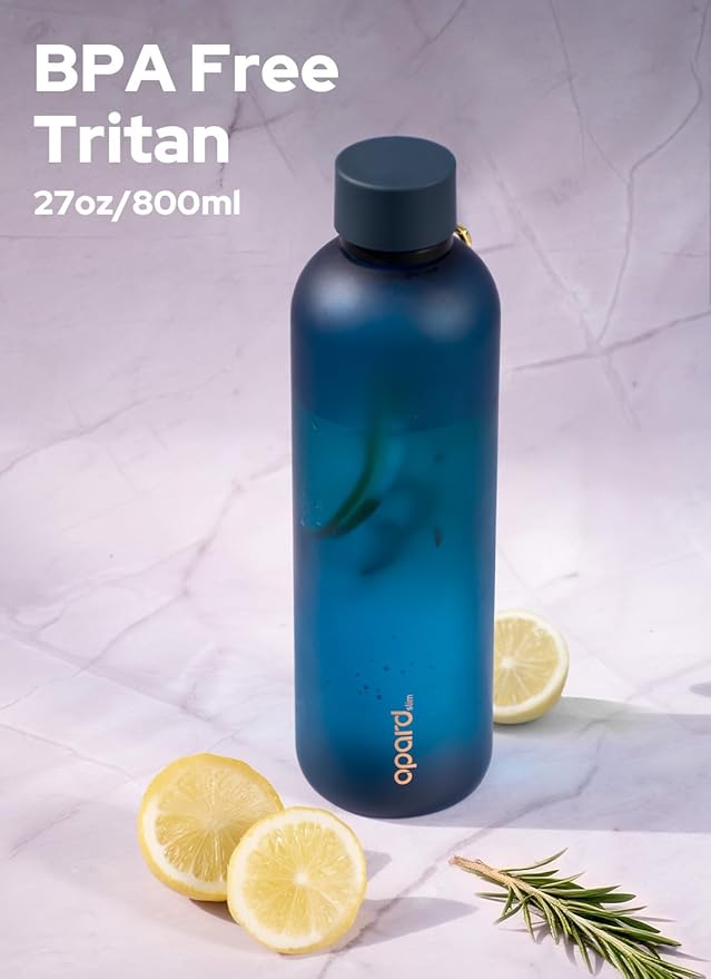 Opard Slim Water Bottle 27oz, Dishwasher Safe Plastic Water Bottle BPA-Free, Leakproof Screw Top, Midnight Blue, Reusable for Travel School Sport Gym Hiking