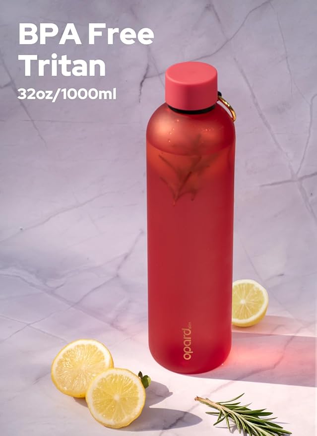 Opard Slim Water Bottle 32oz, Dishwasher Safe Plastic Water Bottle BPA-Free, Leakproof Screw Top, Cranberries Red, Reusable for Travel School Sport Gym Hiking
