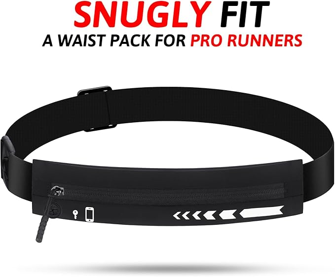 USHAKE Slim Running Belt for Women Men-Runners Phone Holder Fanny Pack, Adjustable, Bounce Free Waist Pouch bag for Workout, Money Belt, Run Gear Accessories Black