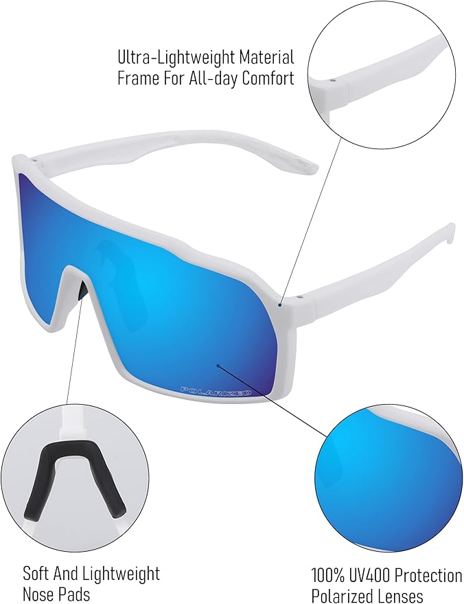 Sports Polarized Sunglasses for Men Women Outdoor Sunglasses UV400 Protection Lens with Nose Pads