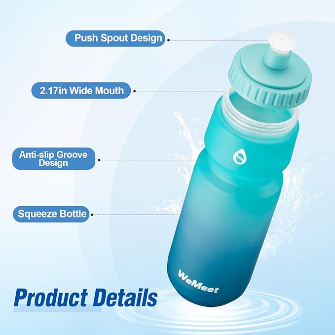 24oz Cycling Sports Bottle, Fits Most Bike Cages, LeakProof, BPA Free, Mountain Bike Squeeze Bottle with Capacity Scale, for Gym, Travel,Hiking (Black & Green Blue, 2 Pack)