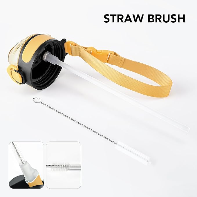 Enerbone 32 oz Insulated Water Bottle, Stainless Steel Bottle with Carrying Strap, Double-Wall Vacuum Insulation Design, Leakproof Sports Bottle with Straw, Keep Drinks Cold or Hot for Hours