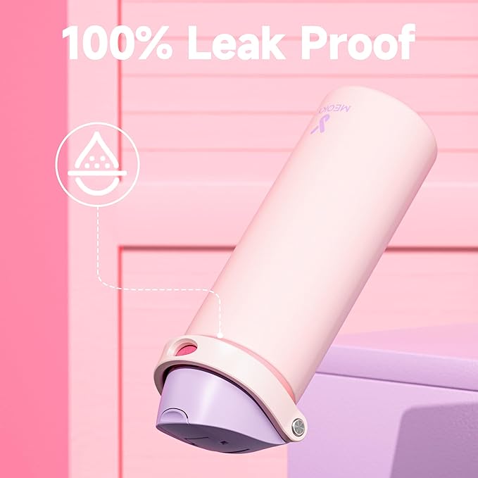 24 oz Insulated Water Bottle for Sports: Meoky Stainless Steel Water Bottle with 2-in-1 Straw and Spout Lid - Leak Proof, Cold for 24 Hours, Fits in Car Cup Holder, BPA-Free for Women Travel, Candy