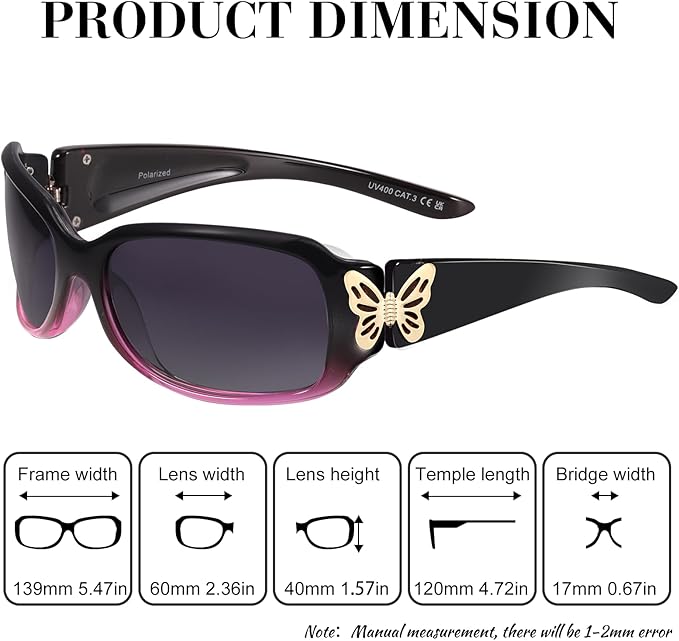 IGnaef Polarized Sunglasses for Women, Trendy Wrap Around Jackie-O Style with Butterfly Decoration IF022