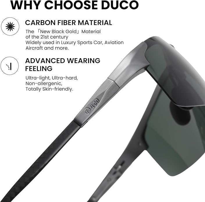 DUCO Mens Sunglasses Polarized Sports Fishing Running Driving Carbon Fiber Sunglasses for Men UV400 Protection DC8277