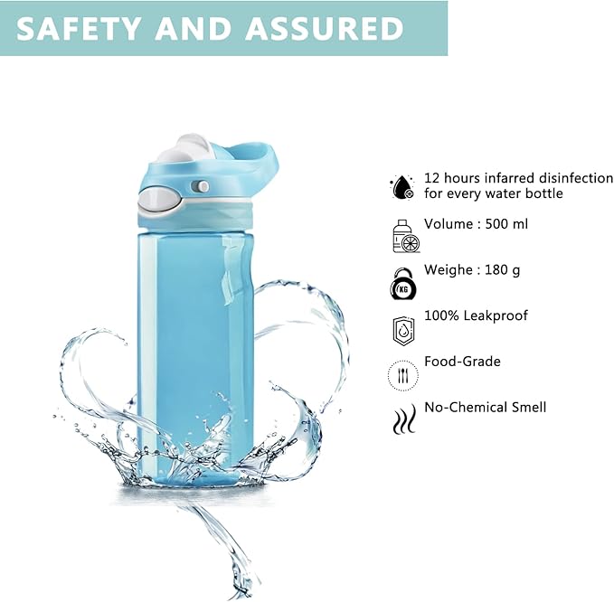 DEARART 20oz Sky Blue Sport Water Bottle No Straw Wide Spout, 100% Leakproof Flip up Lid Lockable Has Handle Carry Easily, Suit Sports School Office Yoga Home etc.