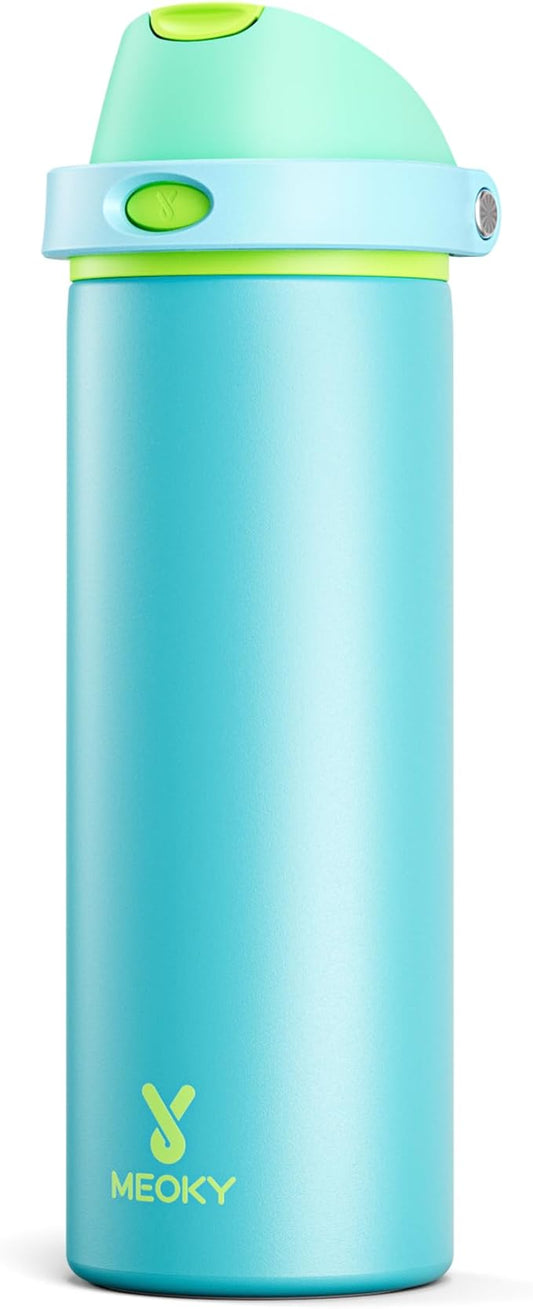 24 oz Insulated Water Bottle for Men: Meoky Stainless Steel Water Bottle with 2-in-1 Straw and Spout Lid - Leak Proof, Cold for 24 Hours, Fits in Car Cup Holder, BPA-Free for Sports Travel, Teal