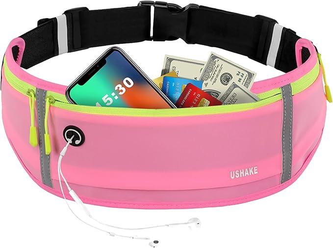 USHAKE Slim Running Belt, Workout Fanny Pack for Men Women,Exercise Waist Pack for Apple iPhone Holder, Runner Belt for Running Walking Cycling Camping Gym