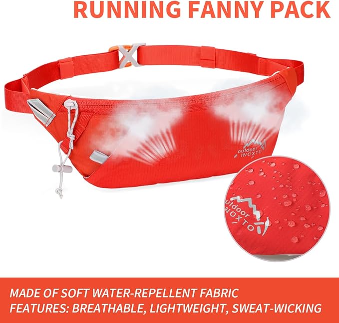 INOXTO Slim Running Belt Fanny Pack for Women and Men Sports Waist Bag Pack with 300ml Water Bottle for Running Walking Cycling Hiking Reflective Running Pouch Belt for All Phones (Black) (Orange)