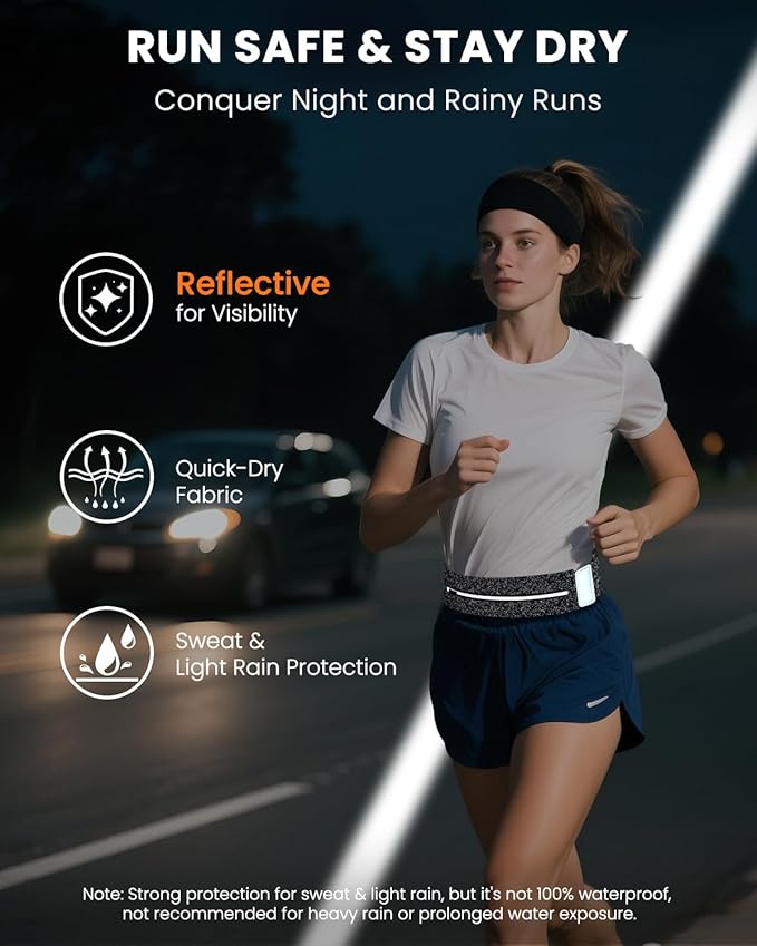 Running Belt for Women and Men, Adjustable Fanny Packs No Bounce Phone Holder for Running with Water Bottle & Headband, Waterproof Reflective Waist Packs for Runner Fits All Phones (L-Gray)