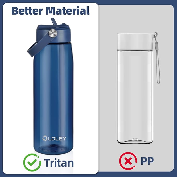 OLDLEY 32 oz Water Bottle with Straw, Leakproof Sports Water Bottle with Carry Strap, BPA-Free Large Water Bottles for Home,Travel, School, Outdoors, Gym, Tritan, Navy Blue