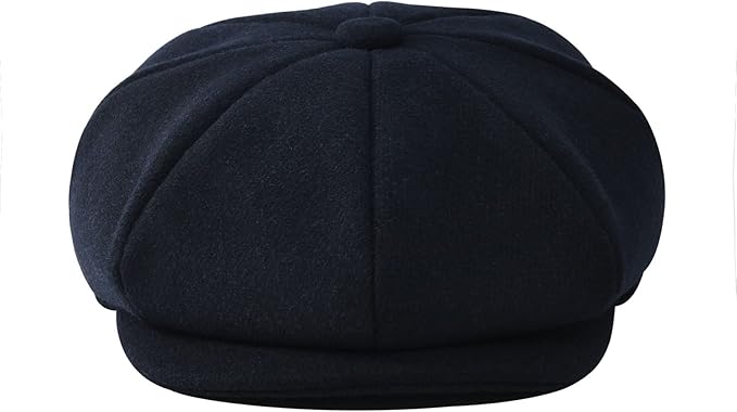Men Wool Blend 8 Panel Newsboy Cap Tweed Cabbie Hat Snap Brim