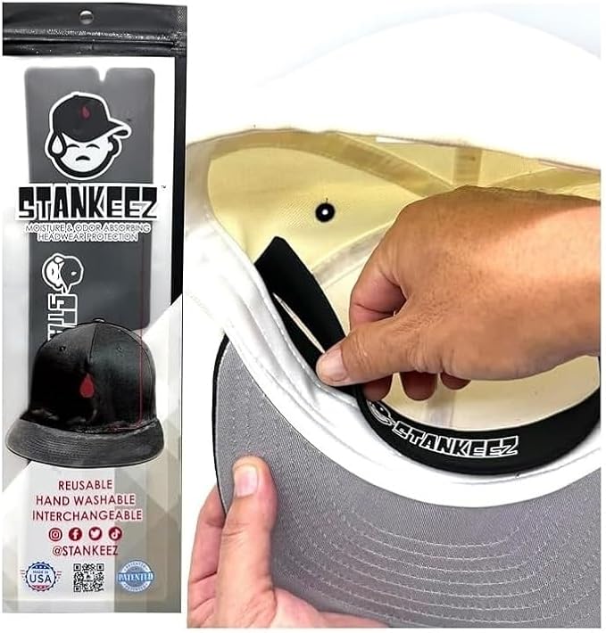 Stankeez Hat Liners - Reusable Hat Sweat Liner - Hand Washable & Non-Adhesive Shields Pad for Hats - Shaper & Protector Insert from Sweat & Odor - Unisex All Type of Sports Cap - Black