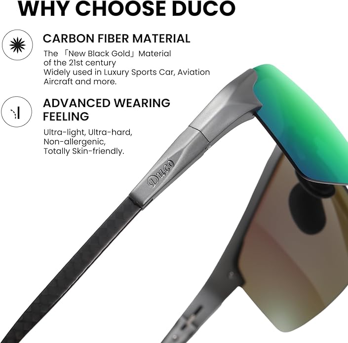 DUCO Mens Sunglasses Polarized Sports Fishing Running Driving Carbon Fiber Sunglasses for Men UV400 Protection DC8277