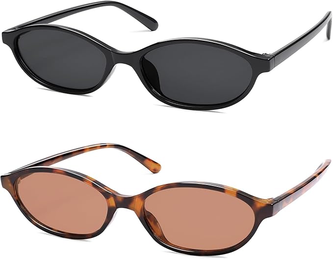 Retro Oval Cat Eye Sunglasses for Women Y2k Trendy Narrow Sunnies Designer Sun Glasses AR82253