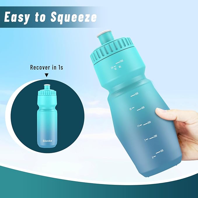 24oz Cycling Water Bottle 2Pack, 720ml Sports Squeeze Bicycle Bottle BPA Free, Lightweight Fits Most Bike Cages