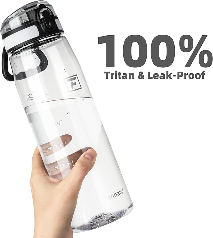 Fanhaw 32 oz Tritan Water Bottle with Chug Lid - Clear, BPA-Free, Lightweight, Wide Mouth, Leak-Proof, Perfect for Gym, Travel, School, Office, and Sports (Clear & White)