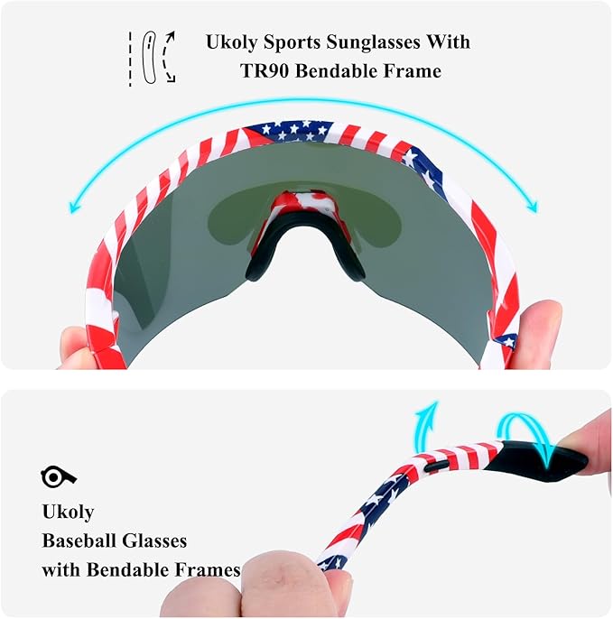 Ukoly Baseball Sunglasses For Men Women,Sports Sunglasses For Baseball Running Cycling UV400 protection TR90 Frame 615